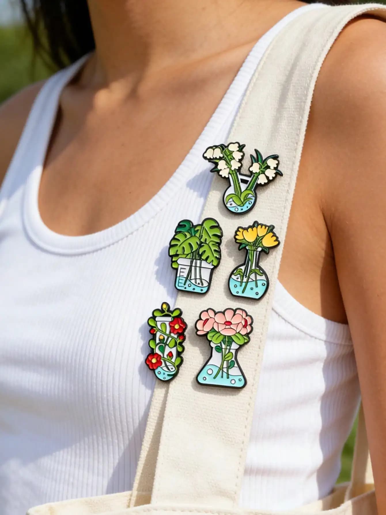 QIHOO 5pcs Cartoon Green Potted Plant Brooch Customized Floral Micro Landscape Cactus Aloe Vera Enamel Pin Women's Bag Shirt Badge Lapel Pin Jewelry Gift