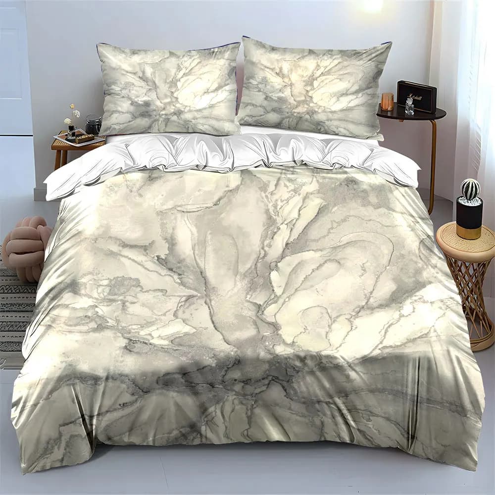 Set di Biancheria da Letto in Marmo Grigio Chiaro, Stampa Astratta con Venature in Lamina Argento, 1 Copripiumino 2 Federe, Singolo Doppio King Queen, Regalo