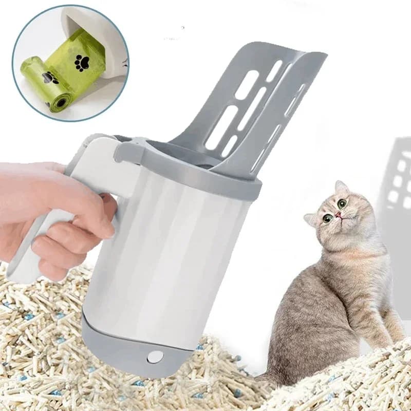 Paletta per lettiera per gatti e paletta per cacca con sacchetti di ricarica: forniture per gatti autopulenti per filtrazione, pulizia della toilette e rifiuti della lettiera