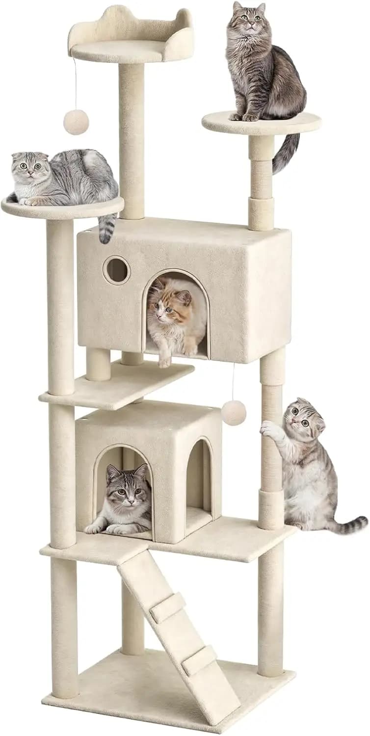 Magshion Cat Tree 77" - Torre per Gatti da Interno, Cuccia Multilivello con Tiragraffi, Piattaforma Superiore, Tavola in Sisal e Danglin