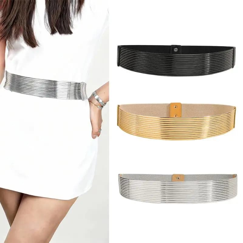 Fashion Gold Women Waist Belt Bright Long Waist Corset Belts Silver Punk Elastic Cummerbunds Dress Accessories