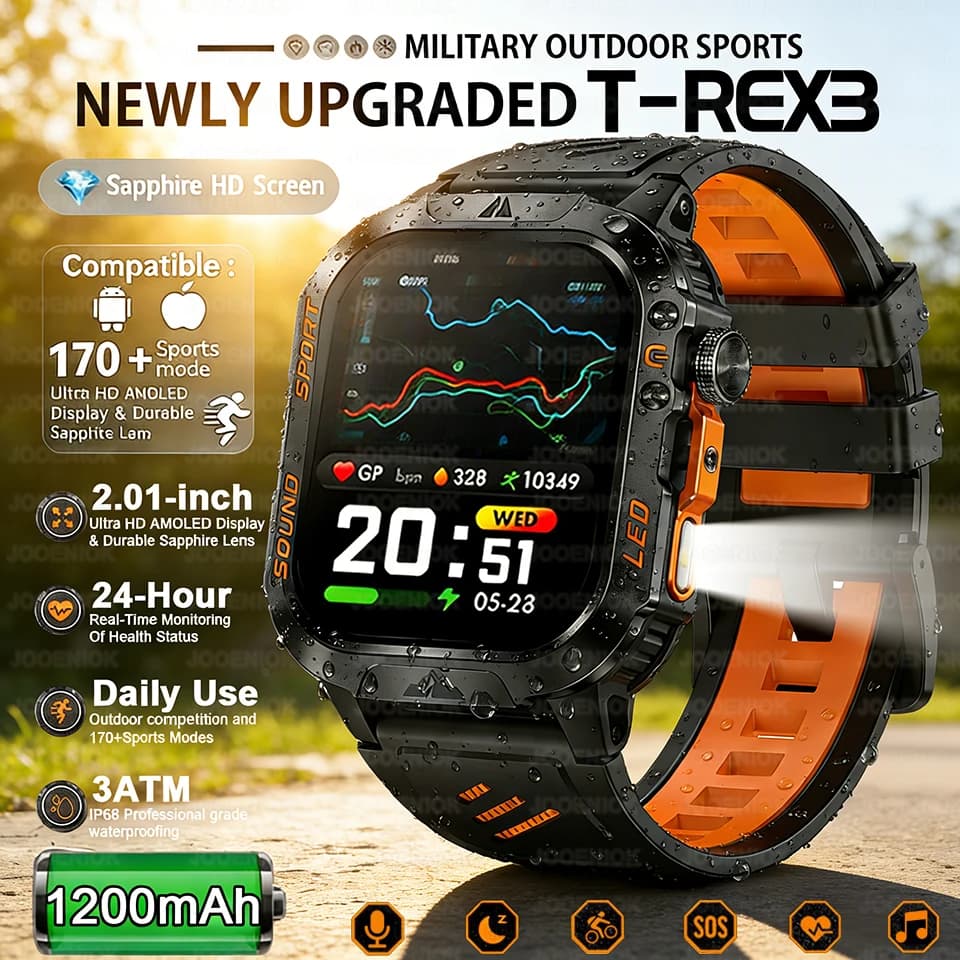 Smartwatch GPS da uomo per esterni, militare, con batteria da 1200 mAh, bussola sportiva, monitoraggio della salute, chiamate Bluetooth, impermeabile 5ATM