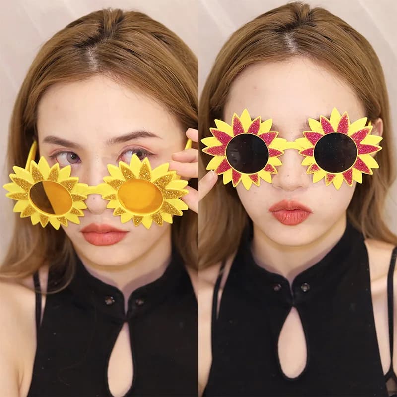 Occhiali da sole a forma di girasole per feste hawaiane in spiaggia, occhiali da sole alla moda a forma di piccola margherita, occhiali da sole divertenti