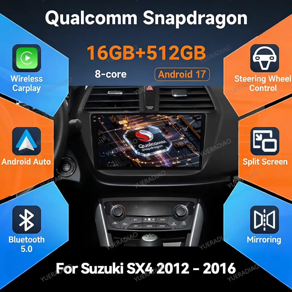Android 17 Car Radio For Suzuki SX4 2 S-Cross 2012 - 2016 Multimedia Video Player GPS NAVI QLED Qualcomm 4G LTE 5G WIFI BT 2DIN