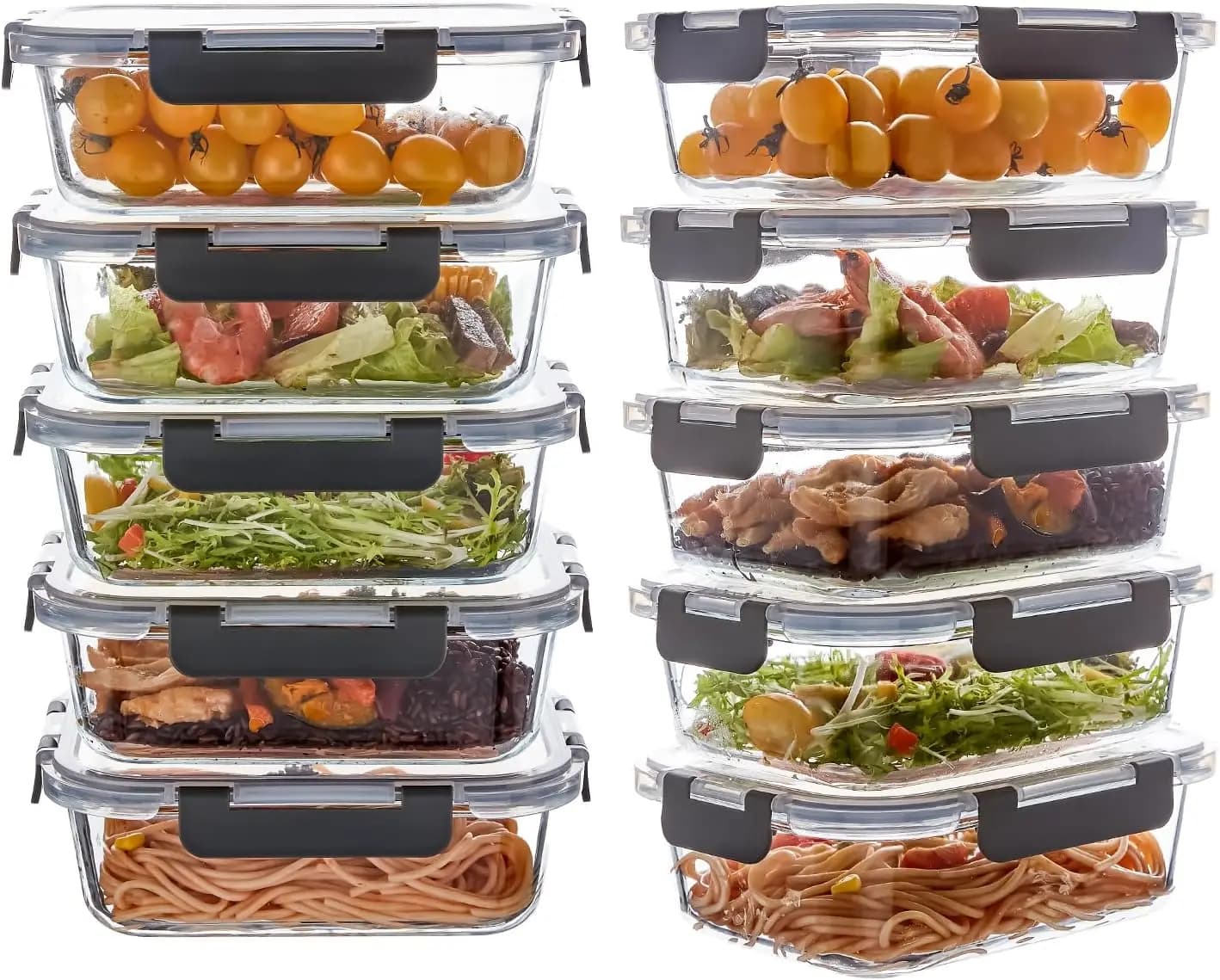 Confezione da 10 Contenitori in Vetro da 22 oz per Preparazione Pasti, Contenitori per Alimenti in Vetro con Coperchi, Riutilizzabili Ermetici e Antisgocciolamento per Pranzo