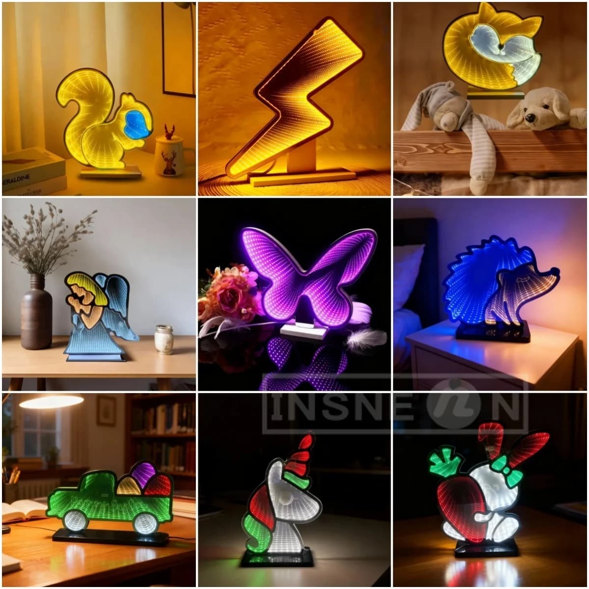 Lampada da camera a specchio infinito con dimmer LED, luce notturna USB per bambini, decorazione magica per la stanza, luce notturna accogliente a forma di scoiattolo