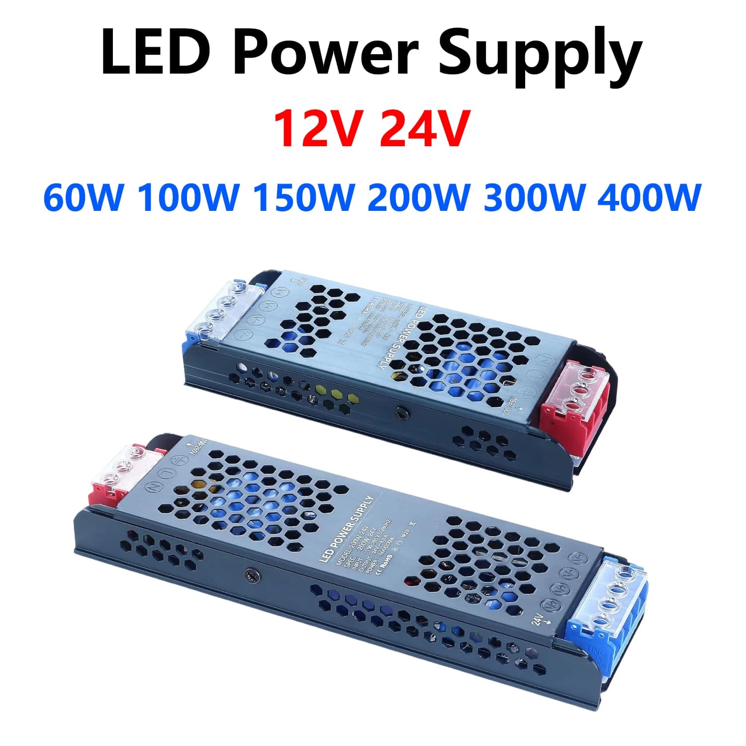 Alimentatore LED AC 220V a DC 12V 24V 60W 100W 150W 200W 300W 400W Ultra-sottile per Strisce LED