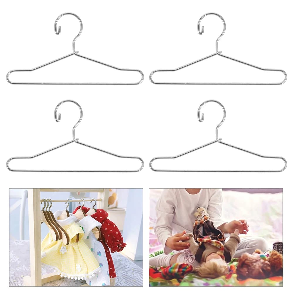 10 mini metal hangers for doll house clothes, organizer stand, 65 mm clothes hangers, doll furniture accessories