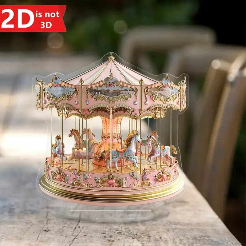 Decorazione da Tavolo 2D in Acrilico Stile Bohémien, Acchiappaluce a Forma di Giostra, Rosa e Oro Sognante, Versatile per Casa e Ufficio