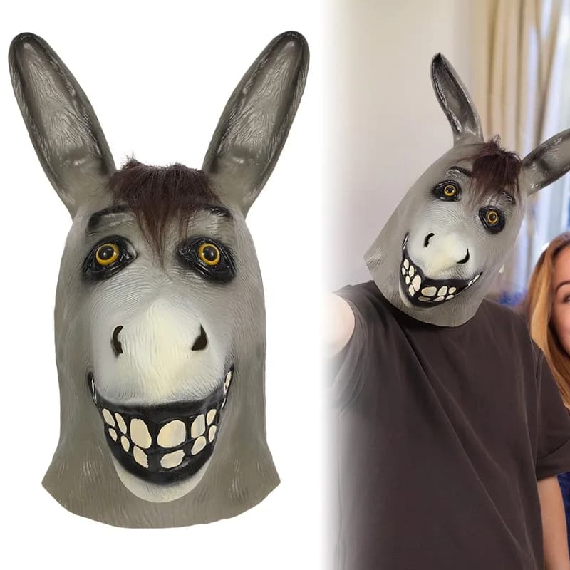 Halloween Cosplay Animale Maschera in lattice Costume da ballo Testa di asino per adulti maschera animale in lattice Viso intero Festa di festa regalo di compleanno perf