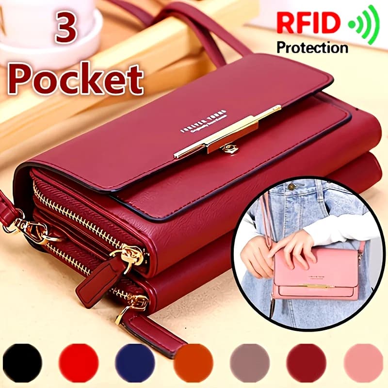 Borsa a tracolla alla moda, borsa per cellulare, borsa per carte, portafoglio, tracolla protettiva regolabile RFID, portamonete portatile