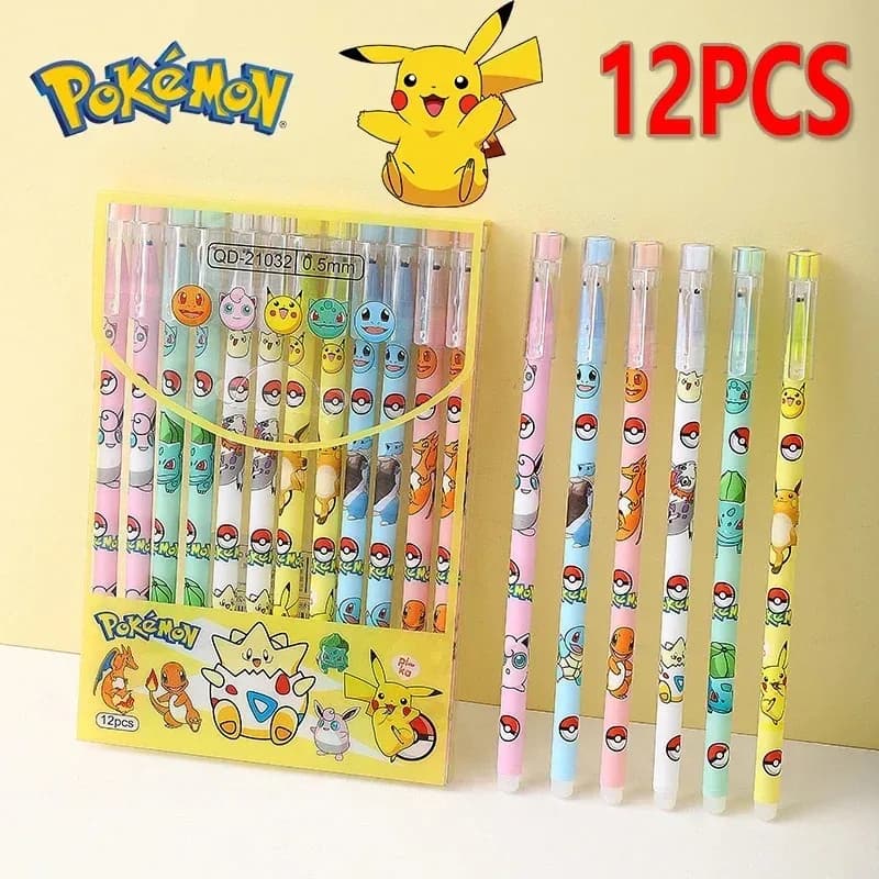 Set di 12 Penne Gel Cancellabili Retrattili a Tema Pikachu, Articoli di Cancelleria per Studenti, Regalo per Bambini