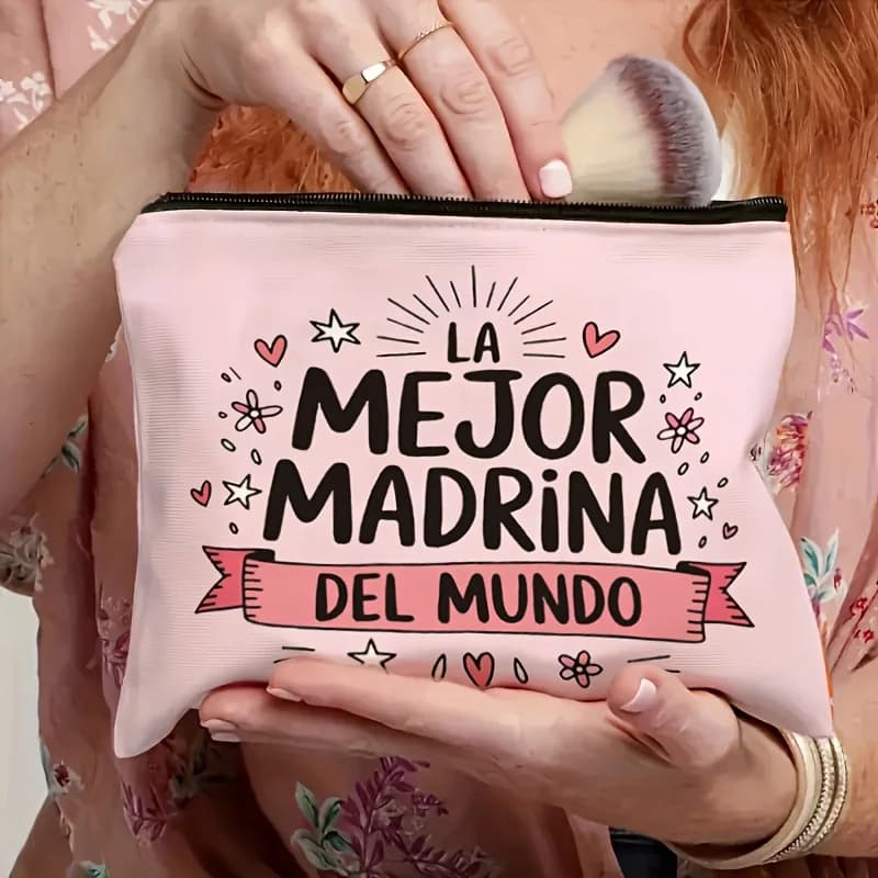 Borsa per il Trucco con Motivo "La Mejor Madrina" | Borsa da toilette portatile per cosmetici, perfetta per viaggi, vacanze, campeggio