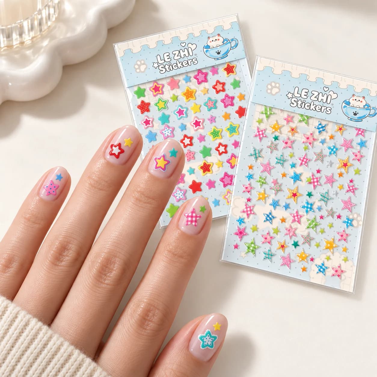 2026NEW LEZHI Colorful Star Wings Nail Art Stickers 3D Embossed Polka Dot Y2K Self Adhesive Nail Decals Cute PARTY GIFTS