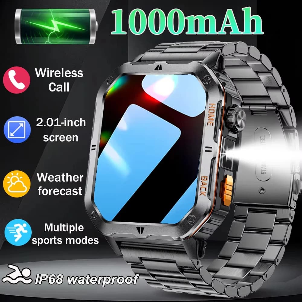 2025 New Military Exterior 1000 mAh Battery Watch Smart Men GPS Sport Cardiac Frequency IP68 Waterproof BT Calls Smartwatch Man xiaom