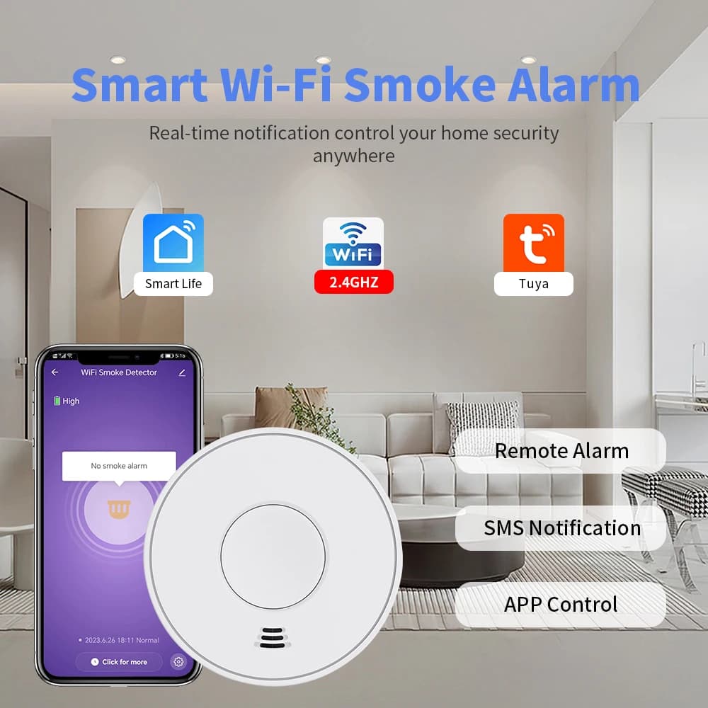Allarme antincendio con allarme di fumo intelligente WiFi da 10 anni con batteria con rilevatore di fumo Tuya e SmartLife per la casa Conforme a EN14604 VS01W