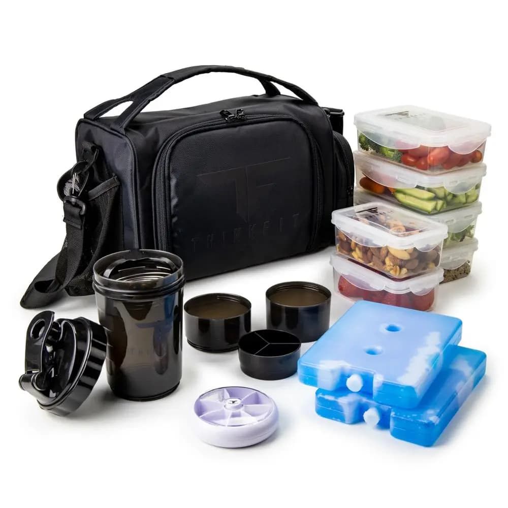 Contenitore Termico per Pranzo con 6 Contenitori per Porzioni Controllate, Senza BPA, Riutilizzabili, Adatti a Microonde e Congelatore, con Shaker, P