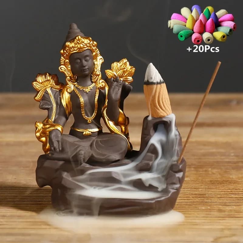 Lavoro manuale per decorare la casa, la statua di Sakyamuni in India, incenso a riflusso, porta bastoncini di argilla viola, incensiere in ceramica
