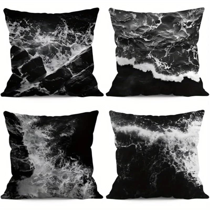 Home Decor Black and White Ocean Wave Pattern Pillowcase Pattern Cushion Cover Suitable for Sofa Bedroom Car Pillow Cover