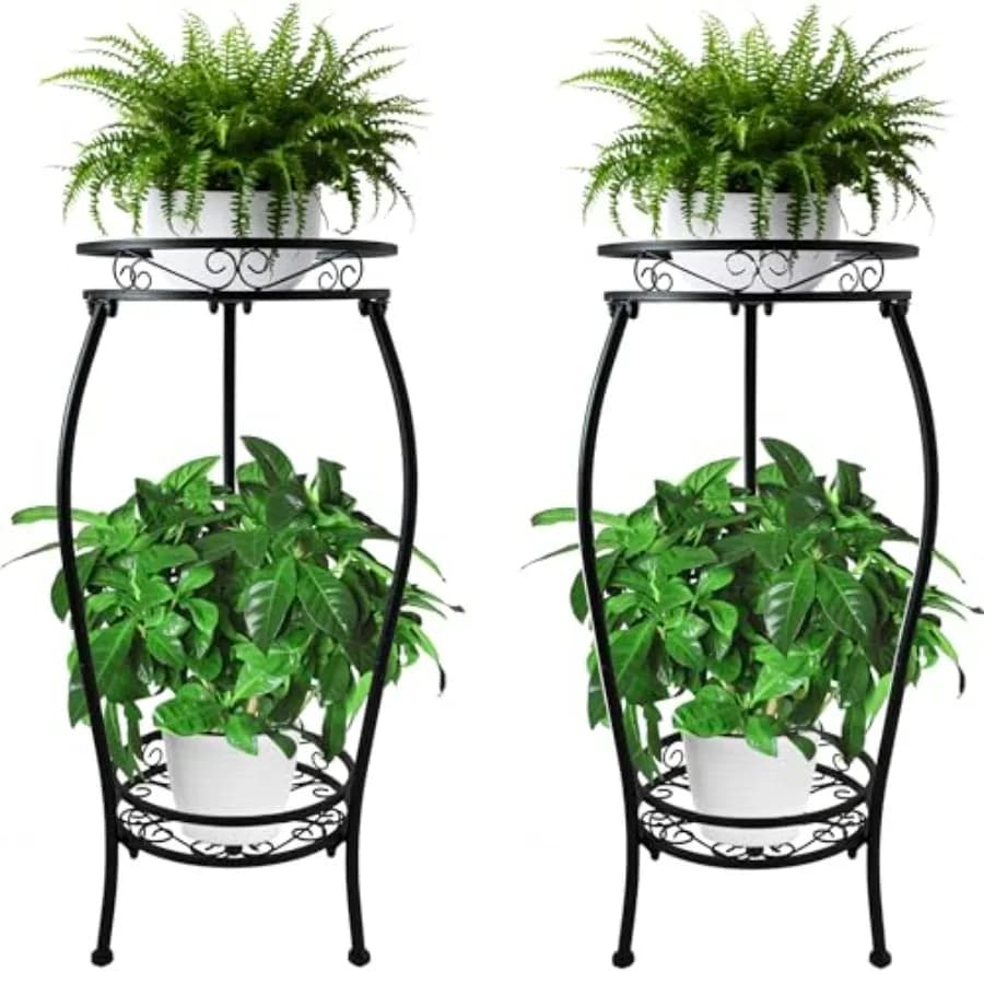 CASIMR Set di 2 Supporti per Piante da Interno ed Esterno, a 2 Livelli, Altezza 67,5 cm, Porta Vasi in Metallo, Supporto Multiplo per Vasi di Fiori, Resistente