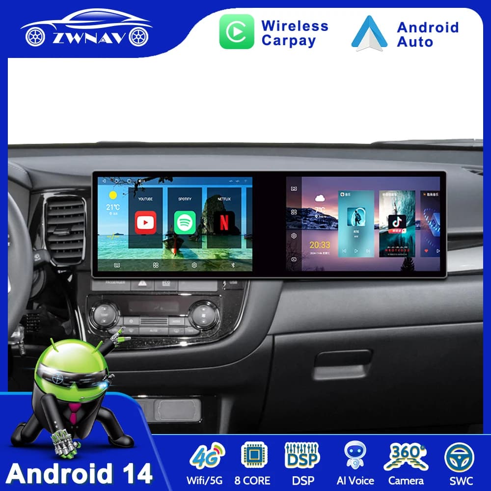 Wireless Carplay For Mitsubishi Outlander 2008 - 2024 android 14 Autoradio Multimedia Video Player GPS navigation WIFI + 4G