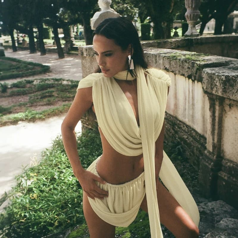 Nuova Collezione Primavera 2026: Set Sexy da Donna in Stile Europeo e Americano, Top con Laccetti e Minigonna Plissettata