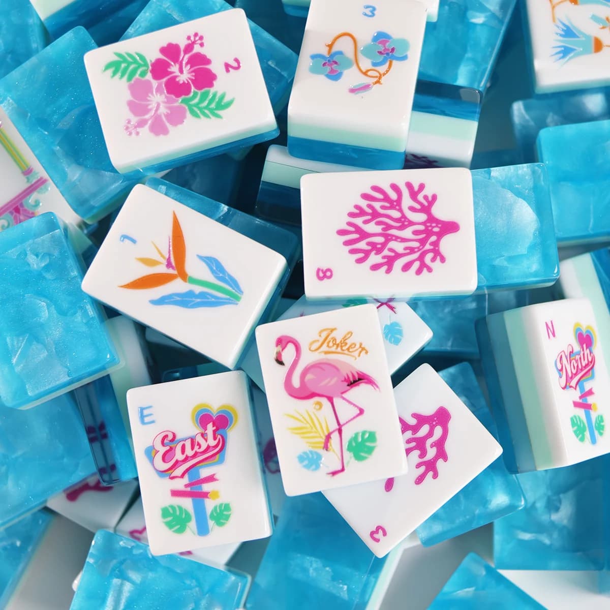Unique Art Style Blue Ceramic Vase Design Mahjong Set Acrylic American Mahjong Tiles