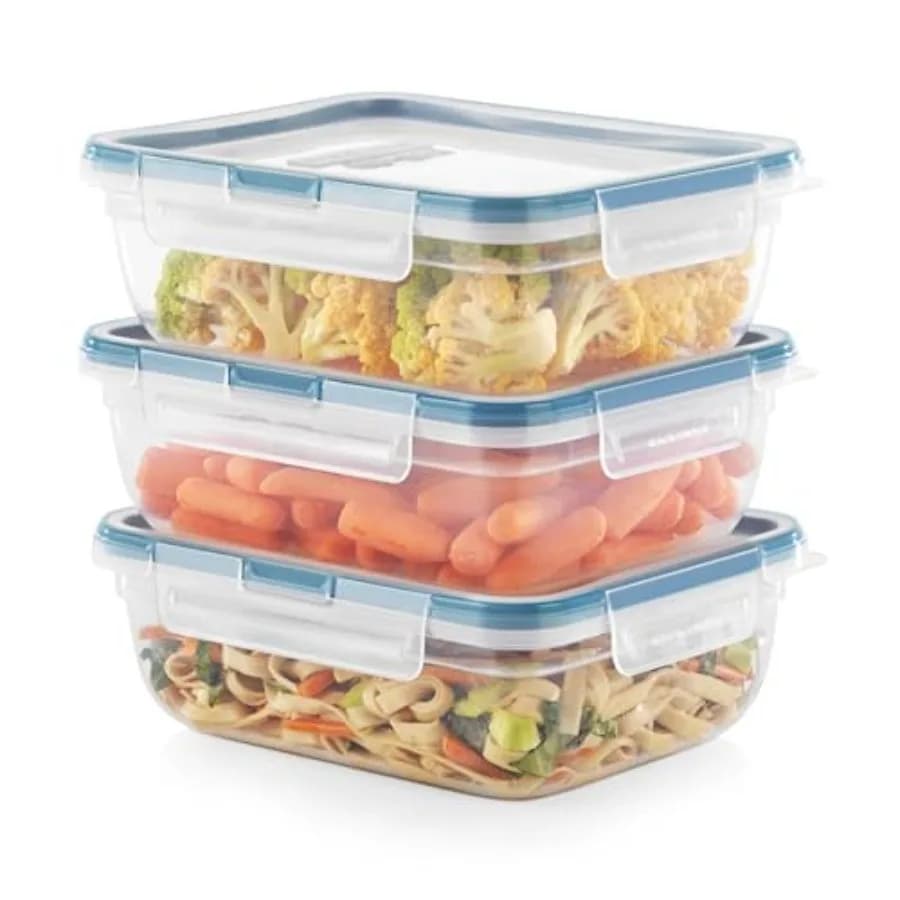 Set di Contenitori per Alimenti in Plastica, Soluzione Completa, 3 Pezzi, 8,5 Tazze, Ermetici e Antiperdita, Rettangolari, con Coperchi Senza BPA, Micro