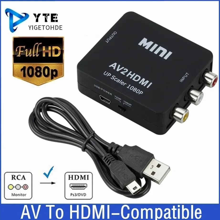 Convertitore adattatore composito compatibile da RCA AV a HDMI adattatore HD 1080P AV2HDMI-compatible per proiettore HDTV PS3 PS4 PC DVD XBox