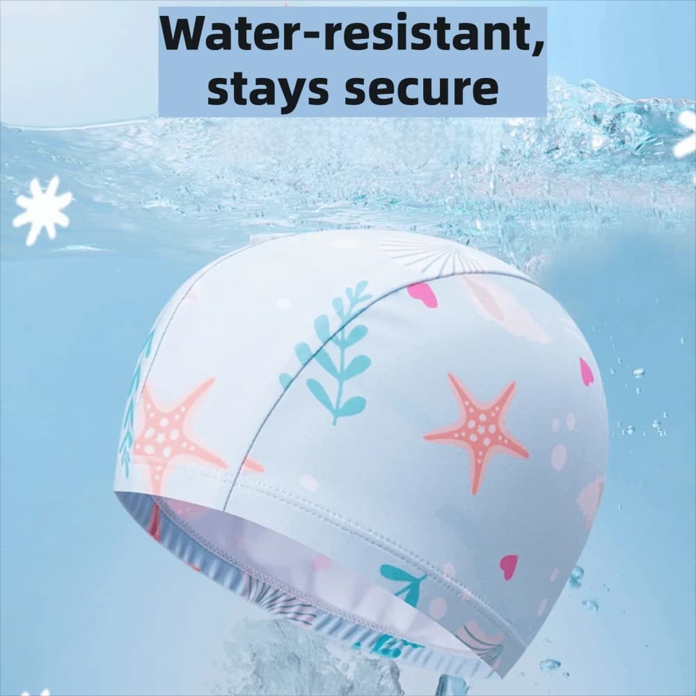 Comfortable Polyester Swim Cap Cartoon Print Waterproof Swimming Hat High Elasticity Swim Cap Girls