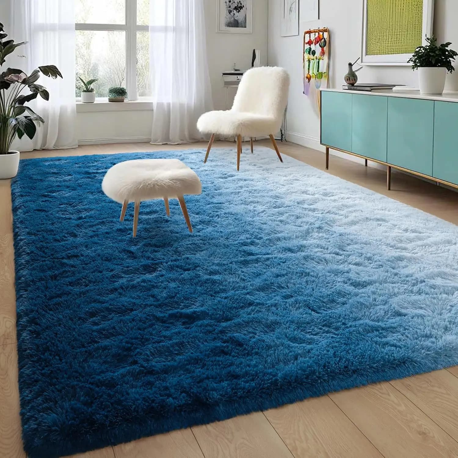 Tappeti Soffici per Bambini, per Soggiorno e Camera da Letto, Tappeto Grande 5x8 Blu Navy, Antiscivolo e Lavabile, per Dormitorio e Asilo Nido