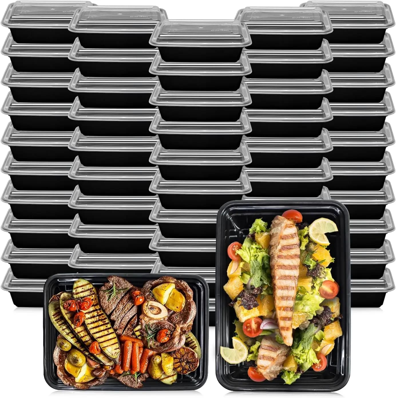 Contenitori per la preparazione dei pasti da 32 Oz, 150 set con coperchi ermetici, senza BPA, contenitori per alimenti in plastica riutilizzabili, 32 oz, rettangolari