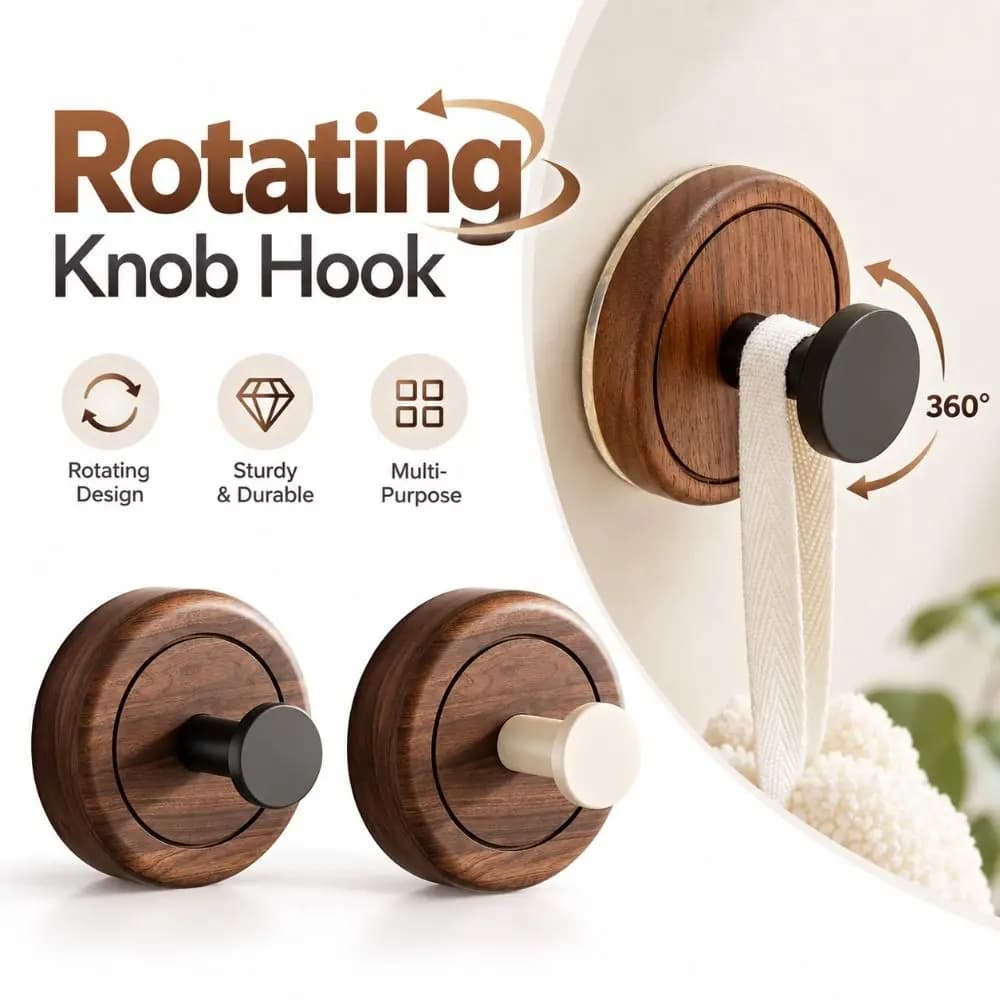 New Walnut Wood Pattern Rotating Knob Hook Suction Cup Removable Wall Hook No Drilling Towel Hook Door Back Storage