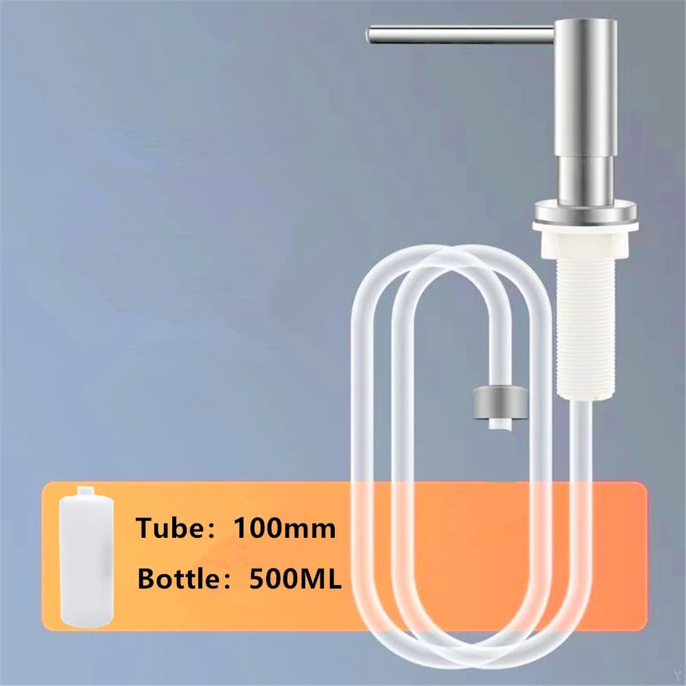 Dispenser di Detersivo per Lavello da Cucina con Tubo da 100cm/Bottiglia da 500ML, Erogatore di Sapone Liquido a Pressione Manuale, Pompa in Acciaio Inox 304 Nero Cromato Spazzolato