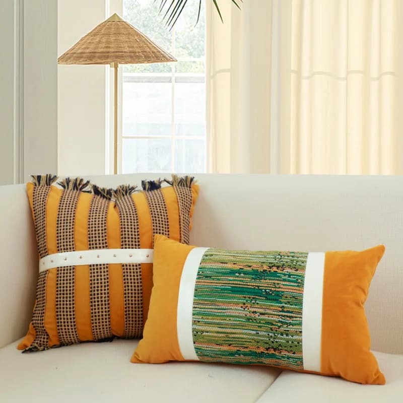 Luxury Plaid Square Bed Cushion Cover Orange Decorative Pillow Covers for Living Room and Hotel Decoration 45x45cm