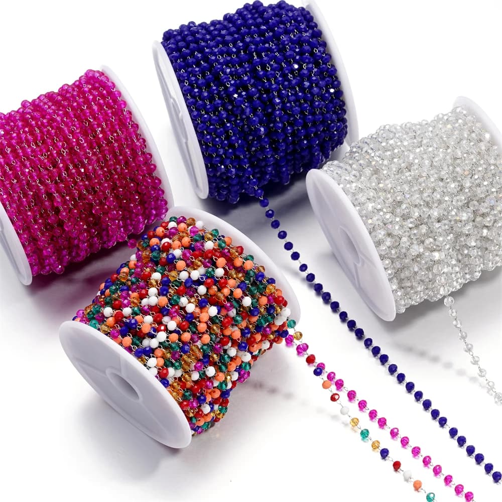 Catene per collane a catena color oro/acciaio con perline in acciaio inossidabile con pietra di cristallo da 1 metro 3 mm per la creazione di componenti di braccialetti gioielli fai da te
