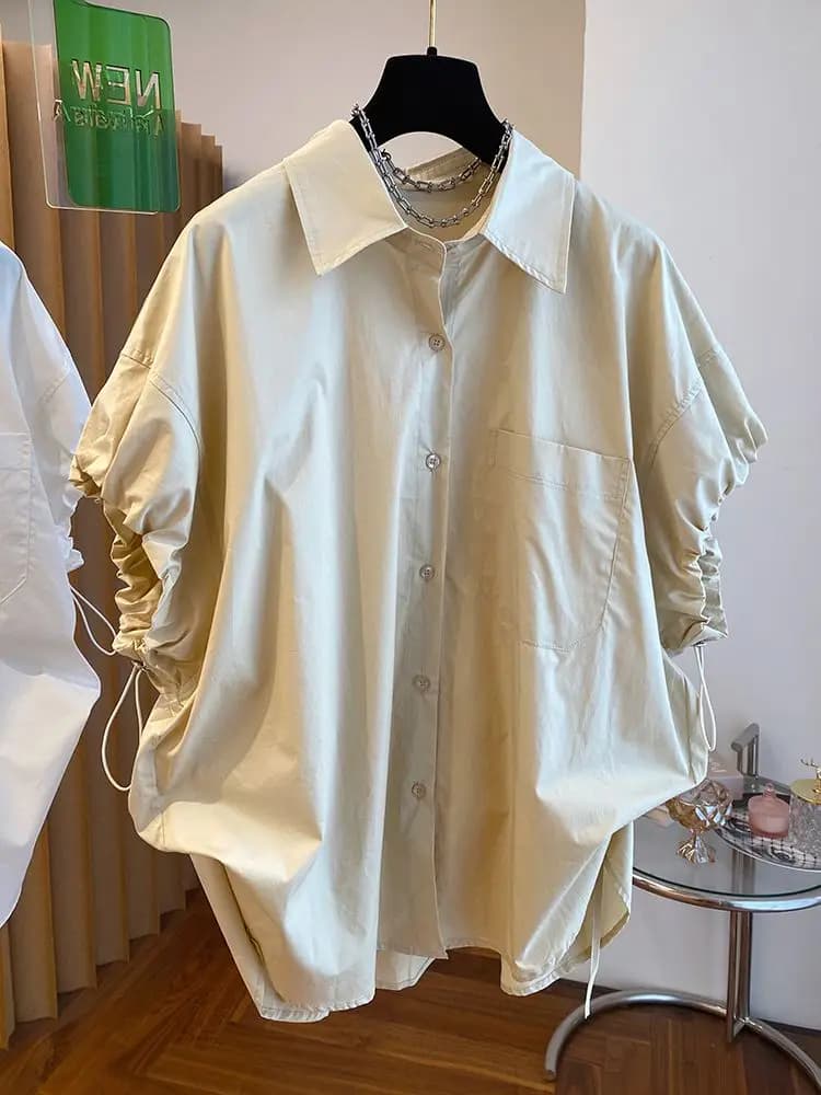 Camicette da donna con maniche a sbuffo alla moda estiva in stile coreano camicette monopetto con colletto rovesciato nuove magliette