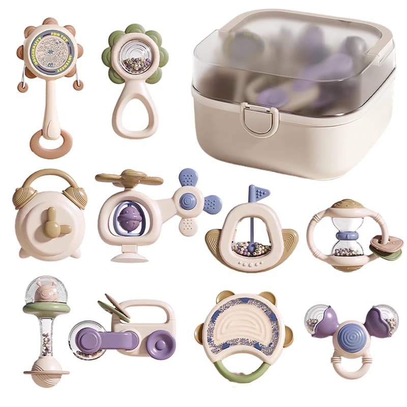10 pezzi sonagli e massaggiagengive per bambini set giocattoli per neonati 6 + mesi massaggiagengive afferrare agitare giocattoli giocattolo sensoriale con texture morbide regali per neonati