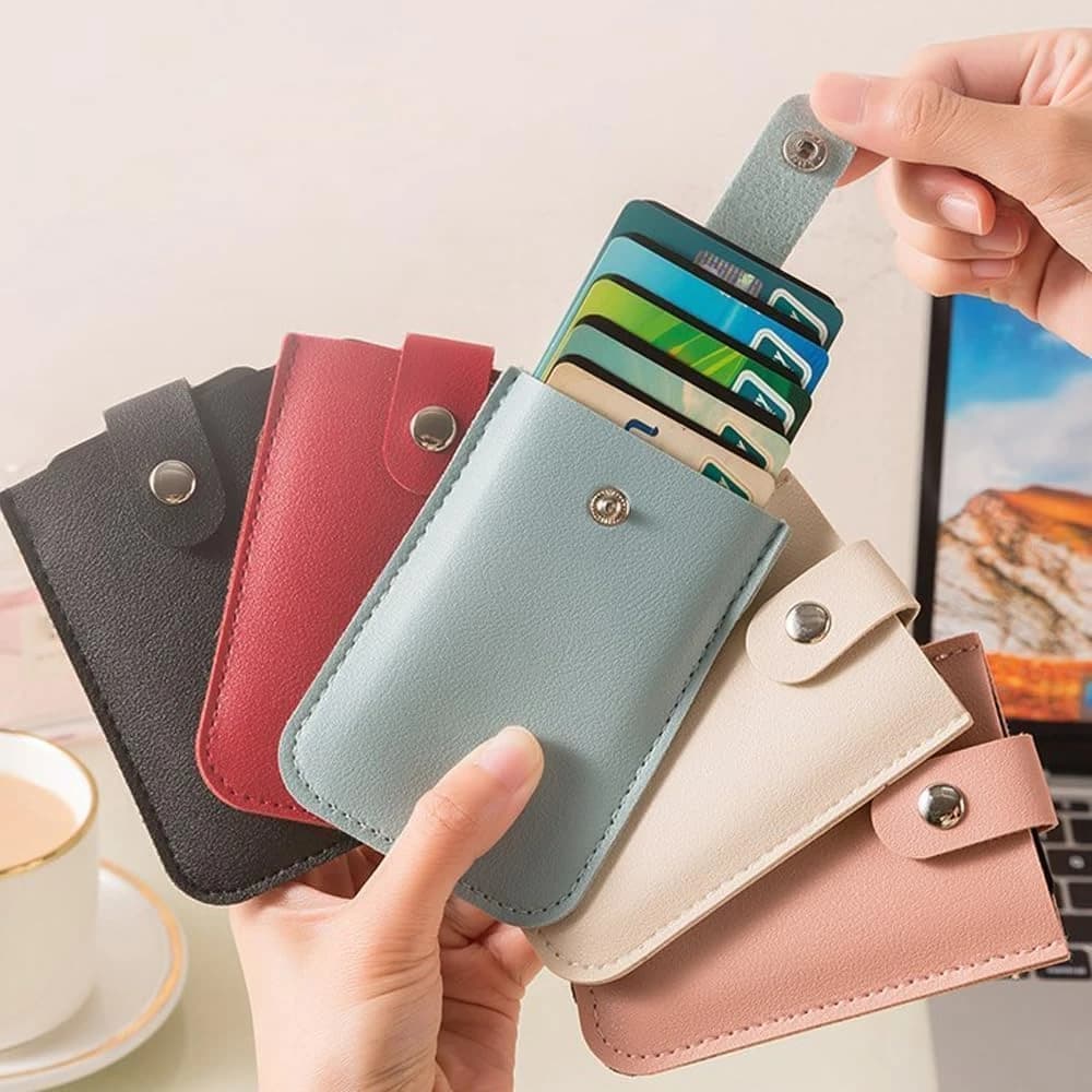 Organizzatore di carte estraibile personalizzato, custodia organizer in pelle con chiusura a scatto personalizzata, porta carte estraibile impilabile