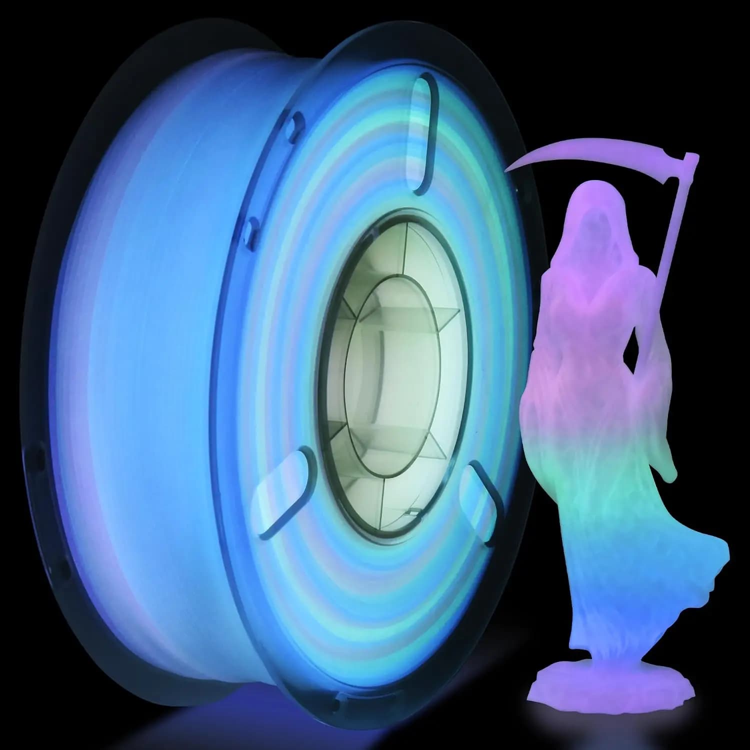 Glow in The Dark Rainbow 3D Printer Filament Luminous PLA 1.75mm 1kg Spool, Fits Most FDM Printers