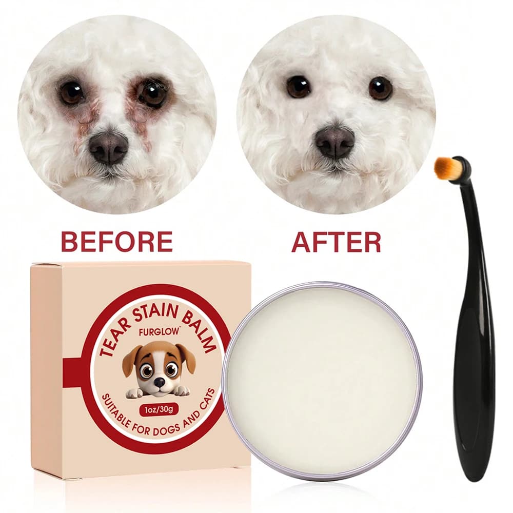 30G/1 Oz, tear stain cleaner for dogs and cats, gentle formula, effectively cleans tear stains, protects eyes of dogs and cats, comes with a special brush, suitable for white haired pets, travel size.