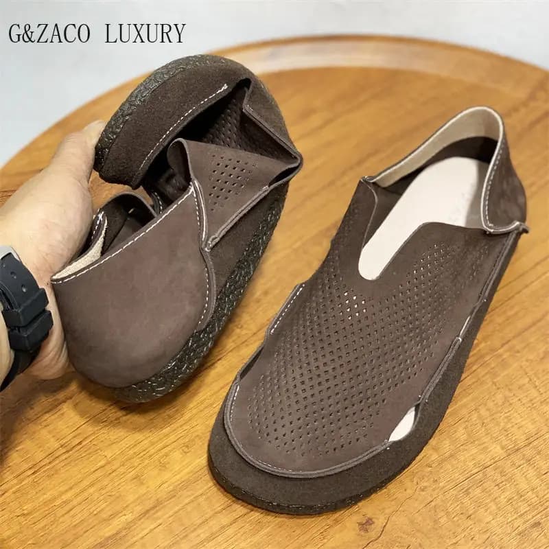 2025 nuovi mocassini cavi scarpe in pelle di vacchetta da uomo leggere in vera pelle estiva in pelle bovina traspirante traforata in morbida pelle suola morbida