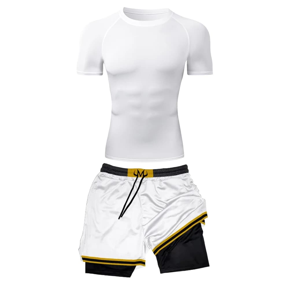 T-shirt a compressione da uomo per fitness e pantaloncini da allenamento con stampa 3D, ad asciugatura rapida, per palestra, atletica, jogging e corsa