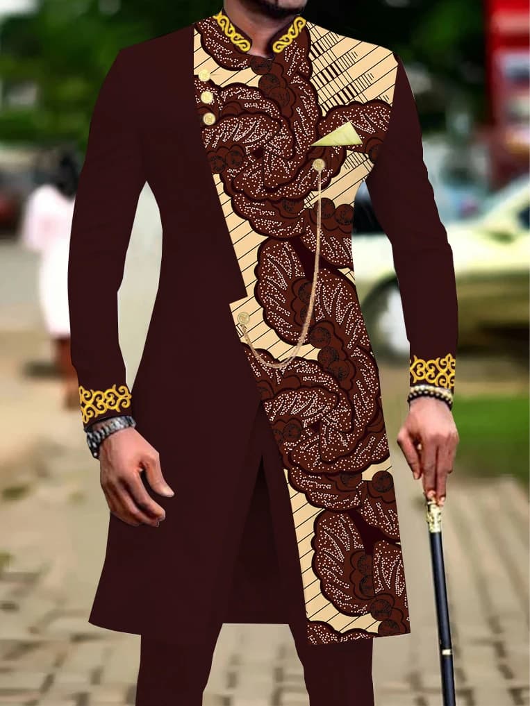 Completo casual da uomo a due pezzi con maniche lunghe, giacca a mezza lunghezza e pantaloni.