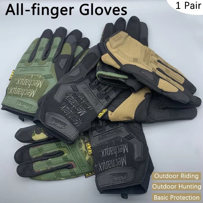 1 Pair Full Finger Tactical Work Gloves Touch Screen Compatible Non-Slip Shock Absorbing Utility Gloves for Motorcycle Cycling