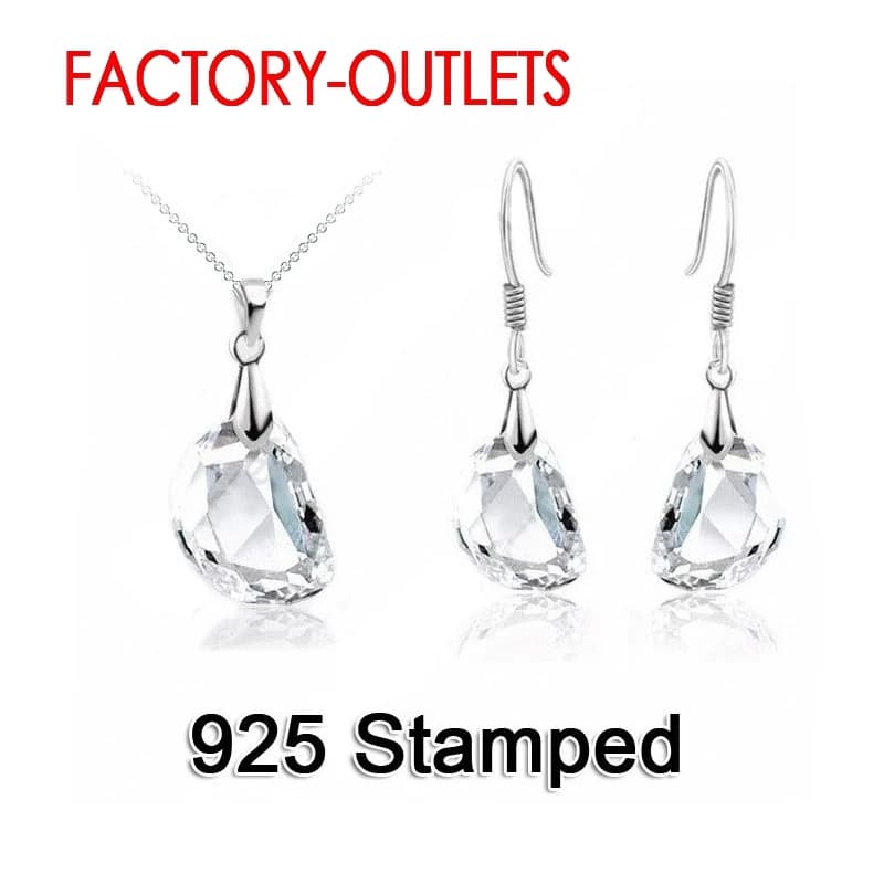 Set di gioielli da sposa in autentico argento sterling 925 CZ Collane in cristallo austriaco Orecchini a cerchio Donne Ragazze Anniversario di fidanzamento