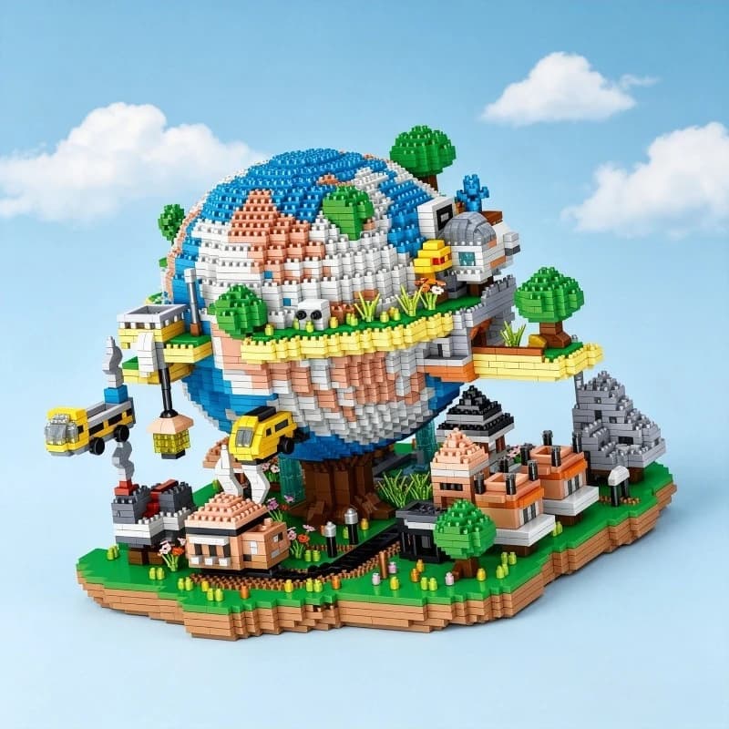 Earth Village Building Blocks, Earth Model Education, Children's Toys, Boys' Gifts, Assembled Building Blocks