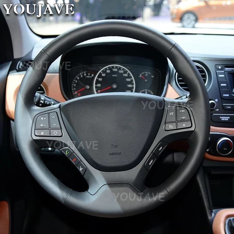 Braided cover for custom car steering wheel for Hyundai i10 2013-2015 2016 2017 2018 2019 Hand sewn steering wheel enclosure accessories