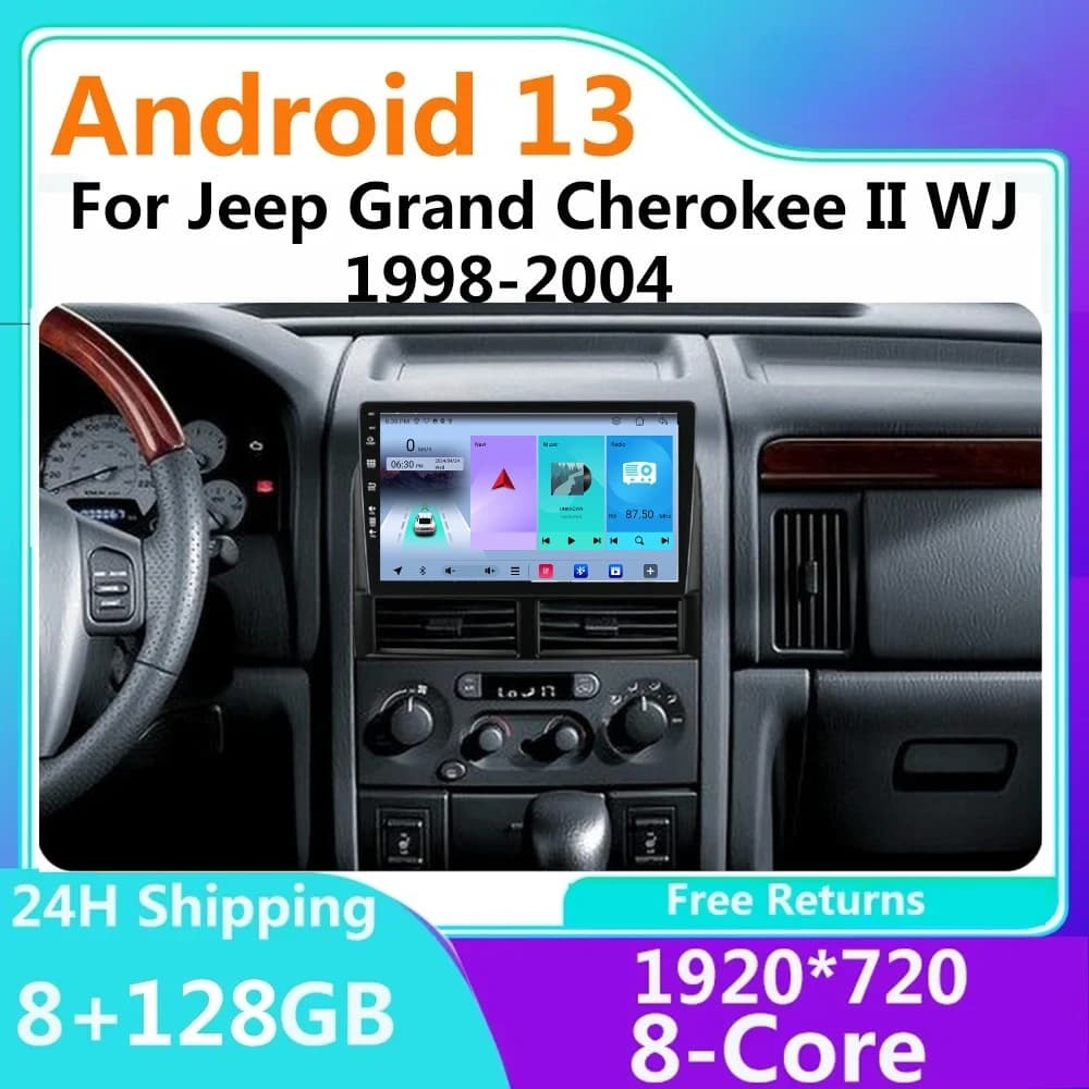 Autoradio Per Jeep Grand Cherokee II WJ 1998-2004 Radio Stereo con Carplay Androidauto Supporto LTE/NAVI/GPS/WiFi/BT/TPMS/FM/DVR