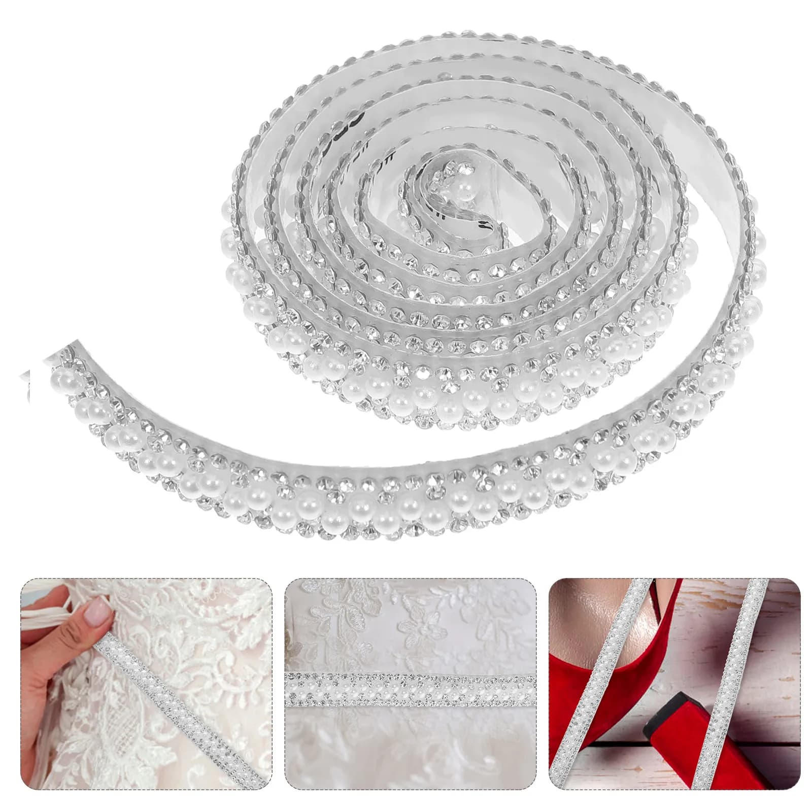 5 Rotoli di Strisce Adesive di Strass Flessibili per Decorazione Fai-da-Te di Abbigliamento, Abiti da Sposa, Scarpe e Borse